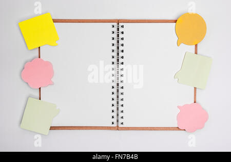 Open notebook with stickers. Stock Photo