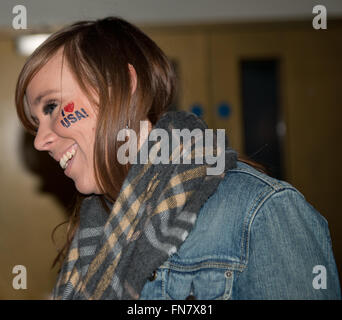 London, UK. 13th March, 2016.   Picture :London UK. Country 2 Country. Fan enjoys  The Apple Tree stage at this years Country 2 Country show at Londons O2.    Credit:  charlie bryan/Alamy Live News Stock Photo
