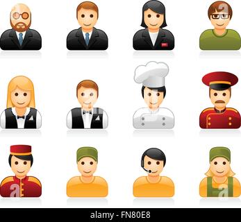 Hotel and restaurant staff glossy icon set Stock Vector