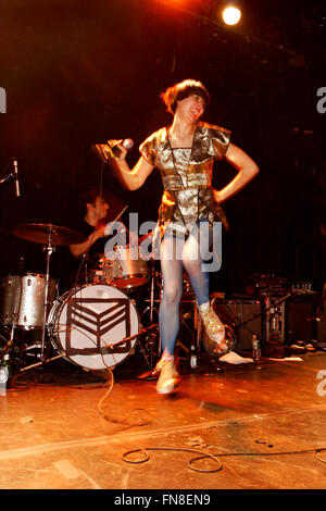 Karen O lead singer in the Yeah Yeah Yeahs performing at the Bowery ballroom, New York City, United States of America. Stock Photo