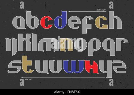 set of stylized, alphabet letters over grunge, dark background. vector vintage, bold font type. retro, grungy, old character des Stock Vector