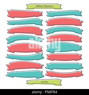 set of retro, linear style ribbon banners isolated on white background. vector decorative ribbon labels. vintage ribbons, award Stock Vector