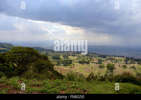 Africa: Kenya: The East African Rift Valley looking North West from Limuru over the farmed terraces towards the Ngong Hills and Naivasha Stock Photo