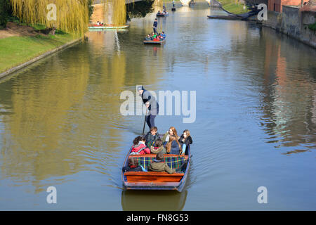 Punting on the River Cam, looking towards Trinity Hall College from Clare Bridge,  University of Cambridge, UK
