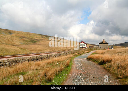 Railway signal box on Blea Moor on the Settle to Carlisle Railway line by Whernside high in the Pennines. Stock Photo