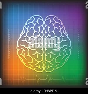 Vector Illustration of Human Brain Concept with Wave Diagram on  Colorful Background Stock Vector