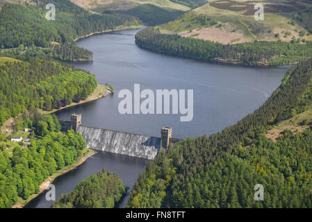 An aerial view of the Howden reservoir in the Derwent Valley, bordering Derbyshire and South Yorkshire Stock Photo