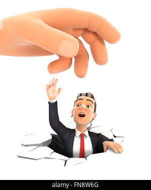 3d big hand helping businessman, isolated white background Stock Photo
