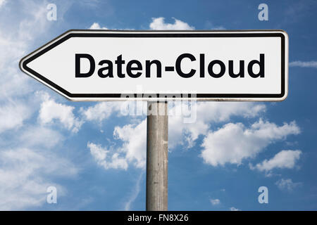 Detail photo of a signpost with the German title Daten-Cloud (Data Cloud) Stock Photo