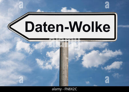 Detail photo of a signpost with the German title Daten-Wolke (Data Cloud) Stock Photo