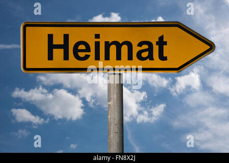 Detail photo of a signpost with the German title Heimat (homeland) Stock Photo