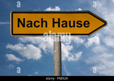 Detail photo of a signpost with the German title Nach Hause (home) Stock Photo