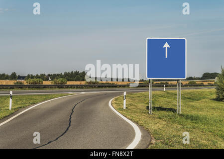 Road Sign on the German Highway (Autobahn) without a title, Germany, Europe Stock Photo