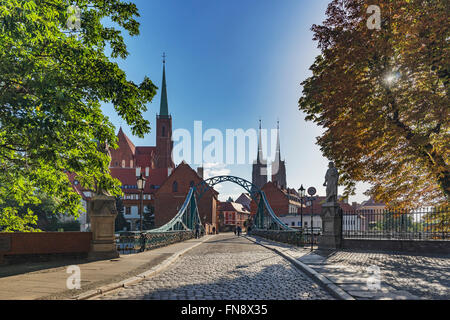 The Cathedral Bridge connects the Sand Island with the Cathedral Island, Wroclaw, Lower Silesia Voivodeship, Poland, Europe Stock Photo
