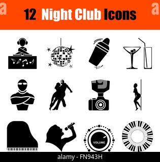 Set of twelve Night club black icons. Vector illustration. Stock Vector