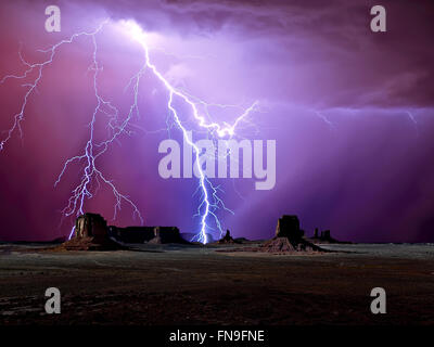 Lightning over Monument Valley,  Arizona, United States Stock Photo