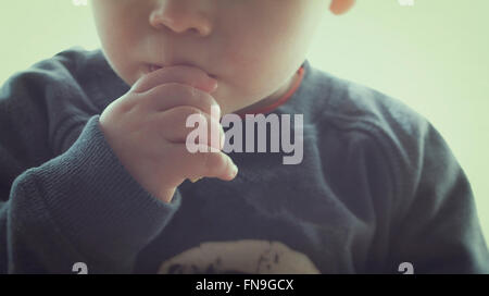 Close-up of a toddler eating food Stock Photo
