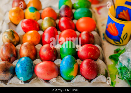Multi-colored painted Easter eggs Stock Photo