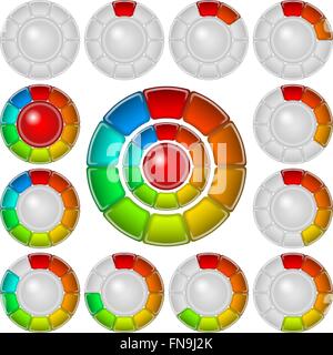Set of circular progress bars in red and yellow. Different stages of ...