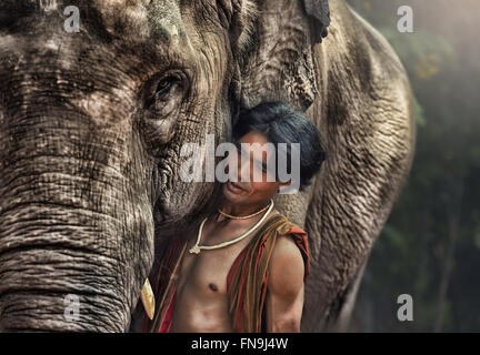 Mahout man With Elephant Stock Photo