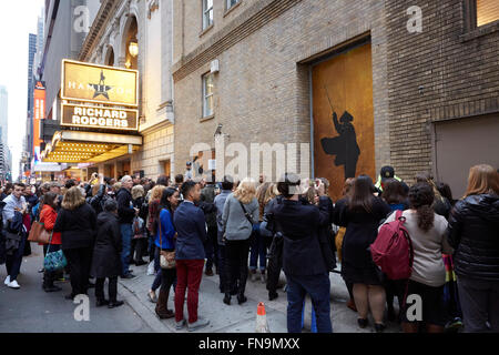 New York, USA. 13th Mar, 2016. Hamilton's cast leaving for Washington DC, after Sunday performance at the Richard Rogers Theater, Broadway Credit:  Mark Sullivan/Alamy Live News Stock Photo