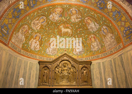 JERUSALEM, ISRAEL - MARCH 3, 2015: The mosaic of The Lamb from the Benedictine Abbey of Maria Laach - 20. cent. Stock Photo