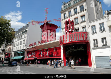 External view of the Moulin Rouge in the Pigalle district of Paris, France. Stock Photo