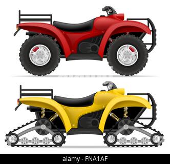 atv motorcycle on four wheels and trucks off roads vector illustration isolated on white background Stock Vector