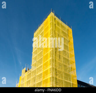 Scaffold construction to renovate church tower building in the Netherlands Stock Photo