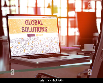 Global Solutions Concept on Laptop Screen. Stock Photo