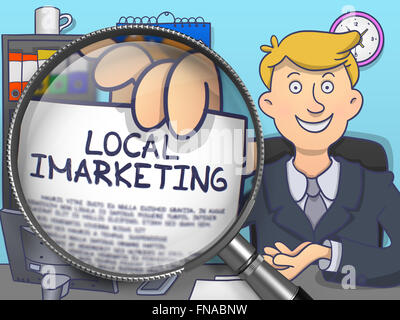 Local Imarketing through Magnifying Glass. Doodle Design. Stock Photo