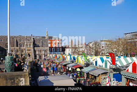 A view of the rear of the market in the City centre of Norwich, Norfolk, England, United Kingdom. Stock Photo