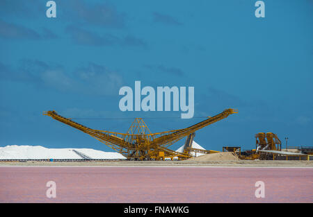 Impression of the famous Salt Factory of Cargill at Bonaire Island Stock Photo