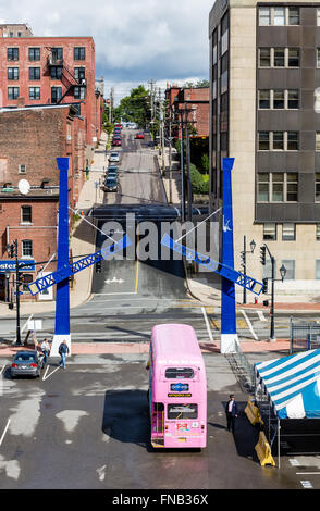 Big Pink Bus Tours in Saint John, New Brunswick, Canada Stock Photo