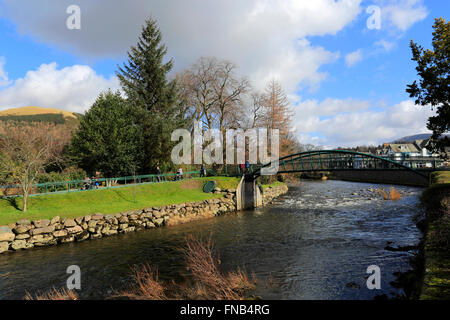 Spring, river Greta, Keswick town, Lake District National Park, Cumbria ...