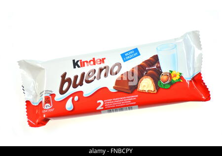 Kinder Bueno chocolate bars isolated on white background. Stock Photo