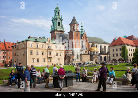 Group of tourists on sightseeing tour in Poland, Krakow (Cracow), Wawel Cathedral, Royal Archcathedral Basilica Stock Photo
