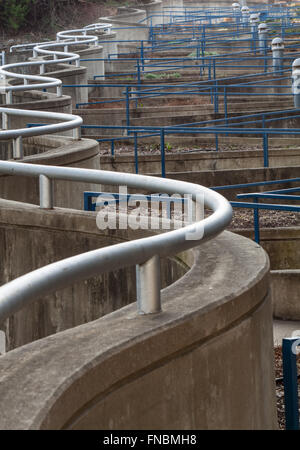 stairs and walkways with blue railing Stock Photo