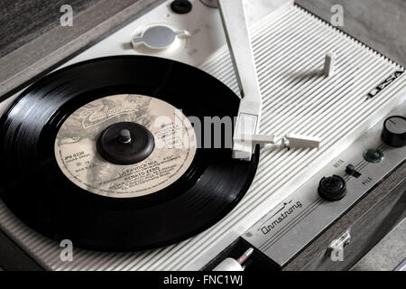 Vintage record player and a LP Stock Photo
