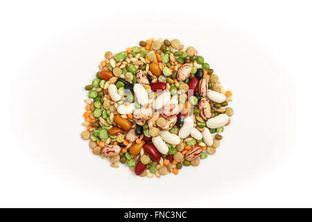 Mixed dried legumes and cereals isolated on white background. Top view Stock Photo