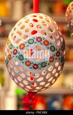 Carved perforated Easter Ostrich egg Easter market in Prague, Czech Republic Stock Photo