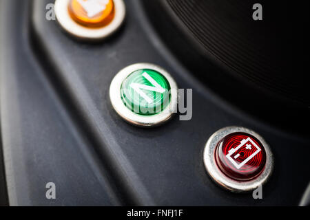 Color image of a battery indicator on a motorcycle dashboard. Stock Photo