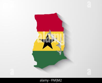 Ghana country map with flag and shadow effect presentation Stock Vector