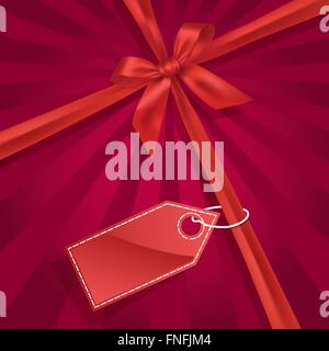 Gift bow with label on red background Stock Vector