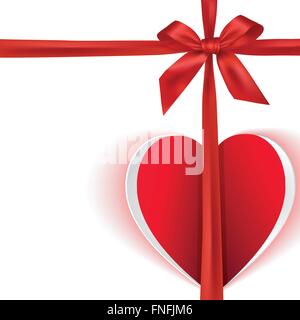Gift bow with paper heart and copy-space greeting card Stock Vector