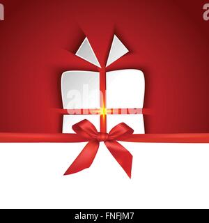 Gift box shape with red ribbon and shadow effect on red background Stock Vector