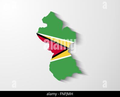 Guyana country map with flag and shadow effect presentation Stock Vector