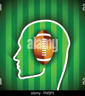 Human head with rugby,football American  ball - Rugby,American football fan Stock Vector