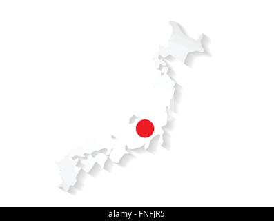 Japan country map with flag and shadow effect presentation Stock Vector