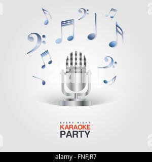 Karaoke Party poster with microphone and musical notes Stock Vector